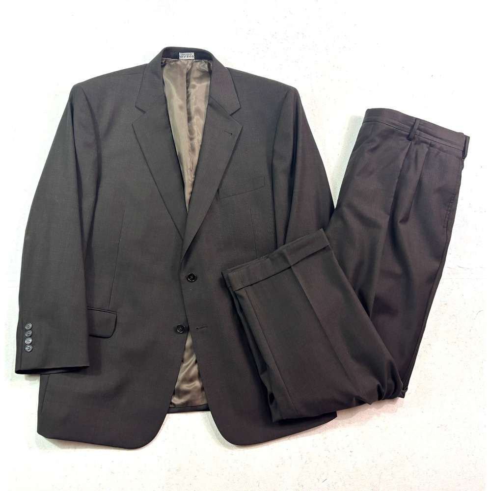 Jos A Bank 46R 41x32 2pc Pant Suit Brown Micro Nailhead Signature Collection